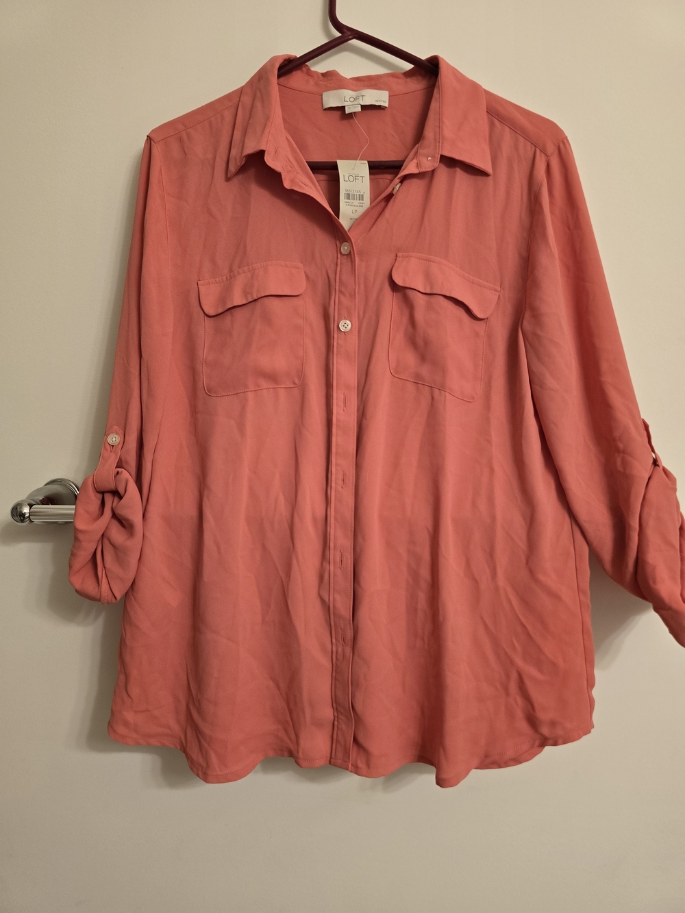 LOFT Coral Button-Front Utility Blouse
